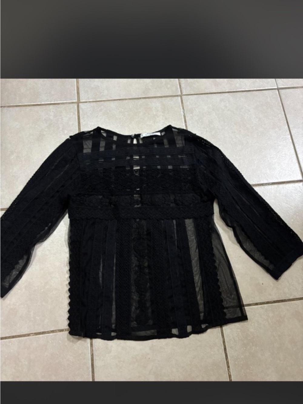 Mango Black Lace & Sheer Paneled Women's Blouse XS